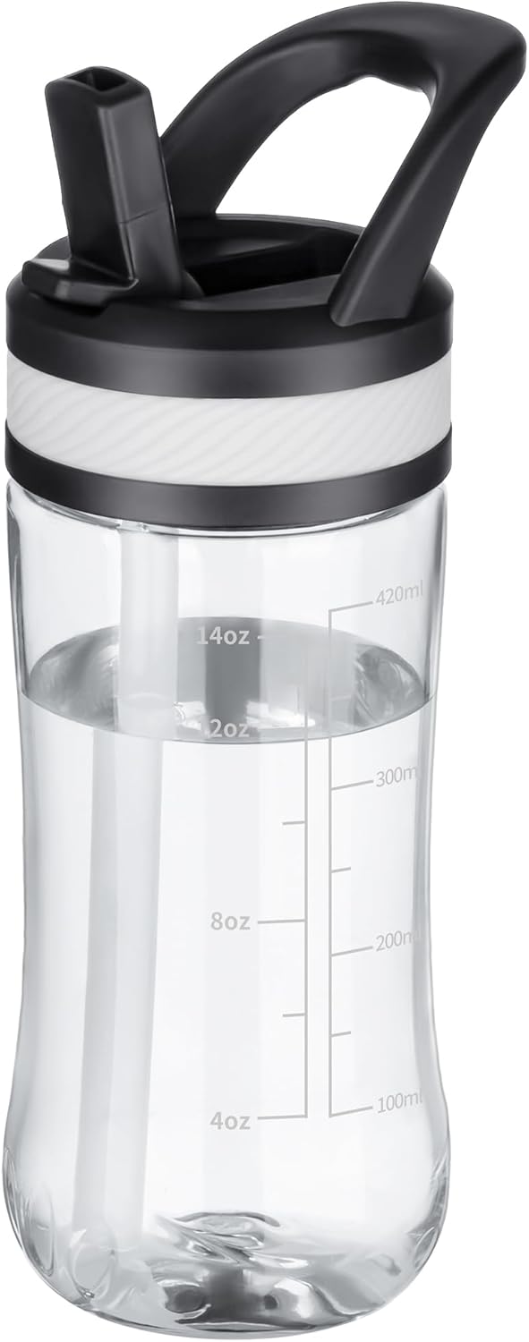 Kids Clear Water Bottle 14oz Flip with Straw Carry Handle, Leakproof, Reusable, Tritan, BPA Free, Suitable for Boys and Girls, Clear