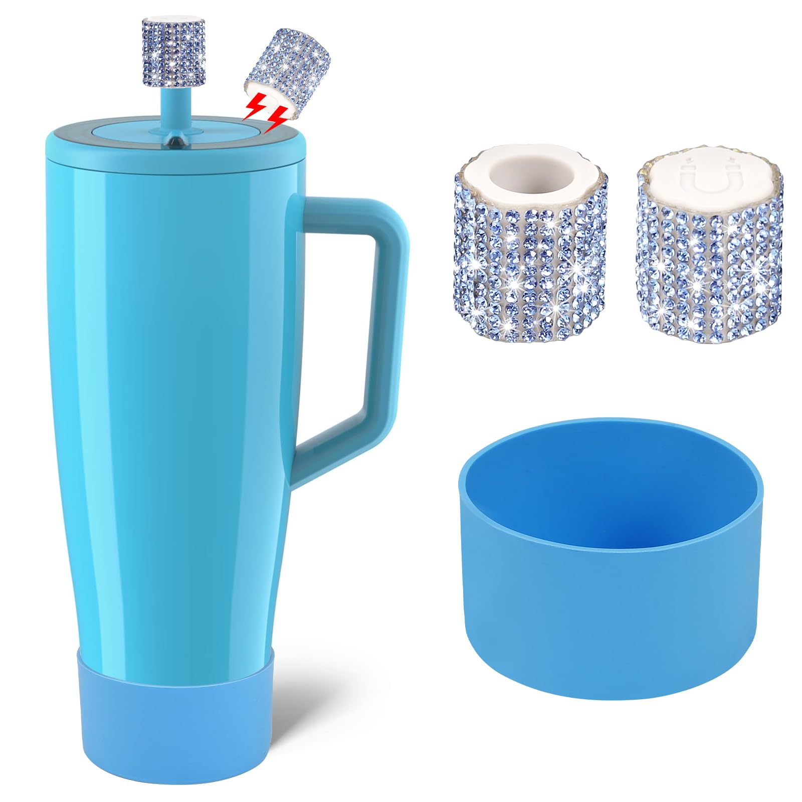 Silicone Boot and Rhinestone Magnetic Straw Cover Cap Compatible with BrüMate Era | Anti-Slip Silicone Protector for 40 oz Tumbler with Handle | Accessory Set for Stainless Steel Drinking Cup