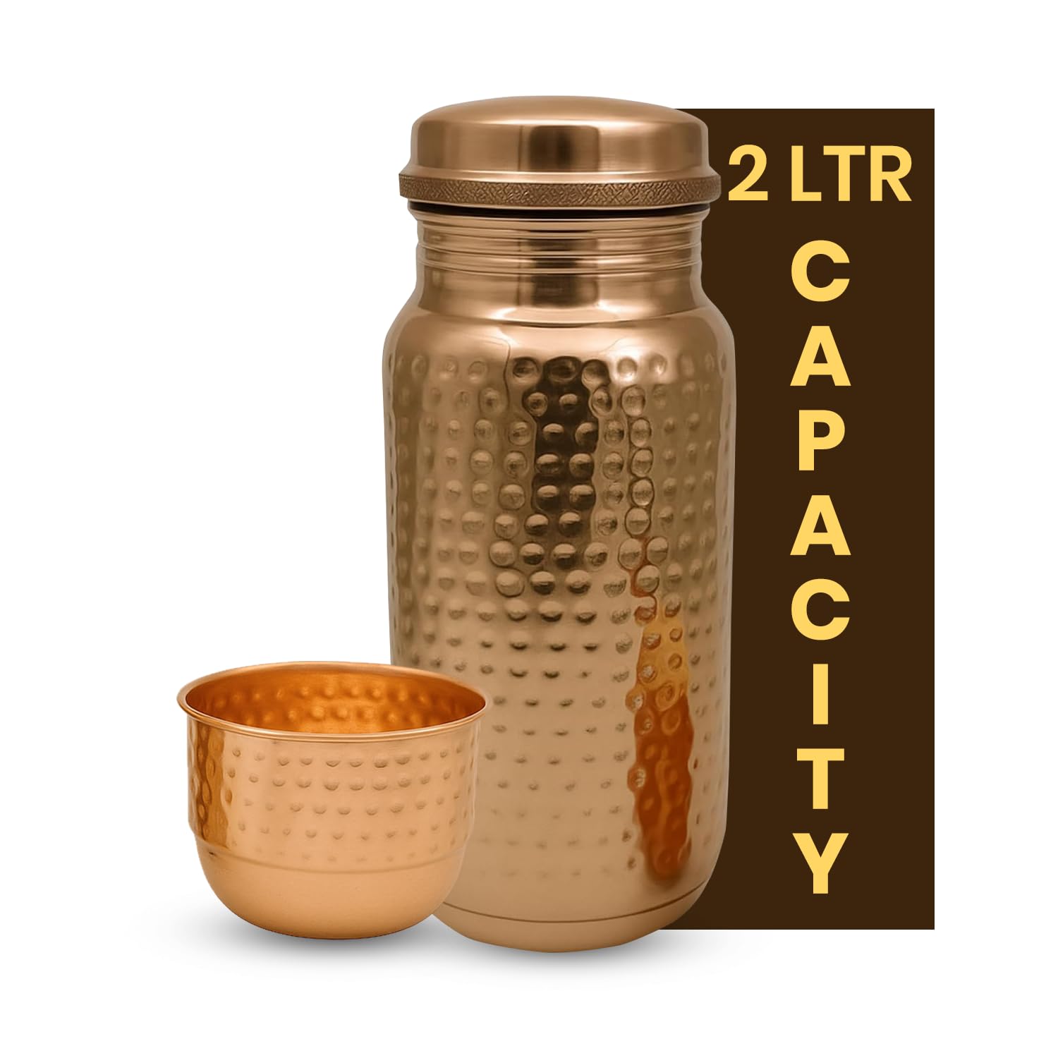 Leathervine 100% Pure Copper Water Bottle for Drinking 64 oz with Lid| Leak Proof Ayurvedic Vessel to Support Digestion, Immunity | Lightweight, Eco-Friendly, Travel Use, Best Gift for Wellness Lovers