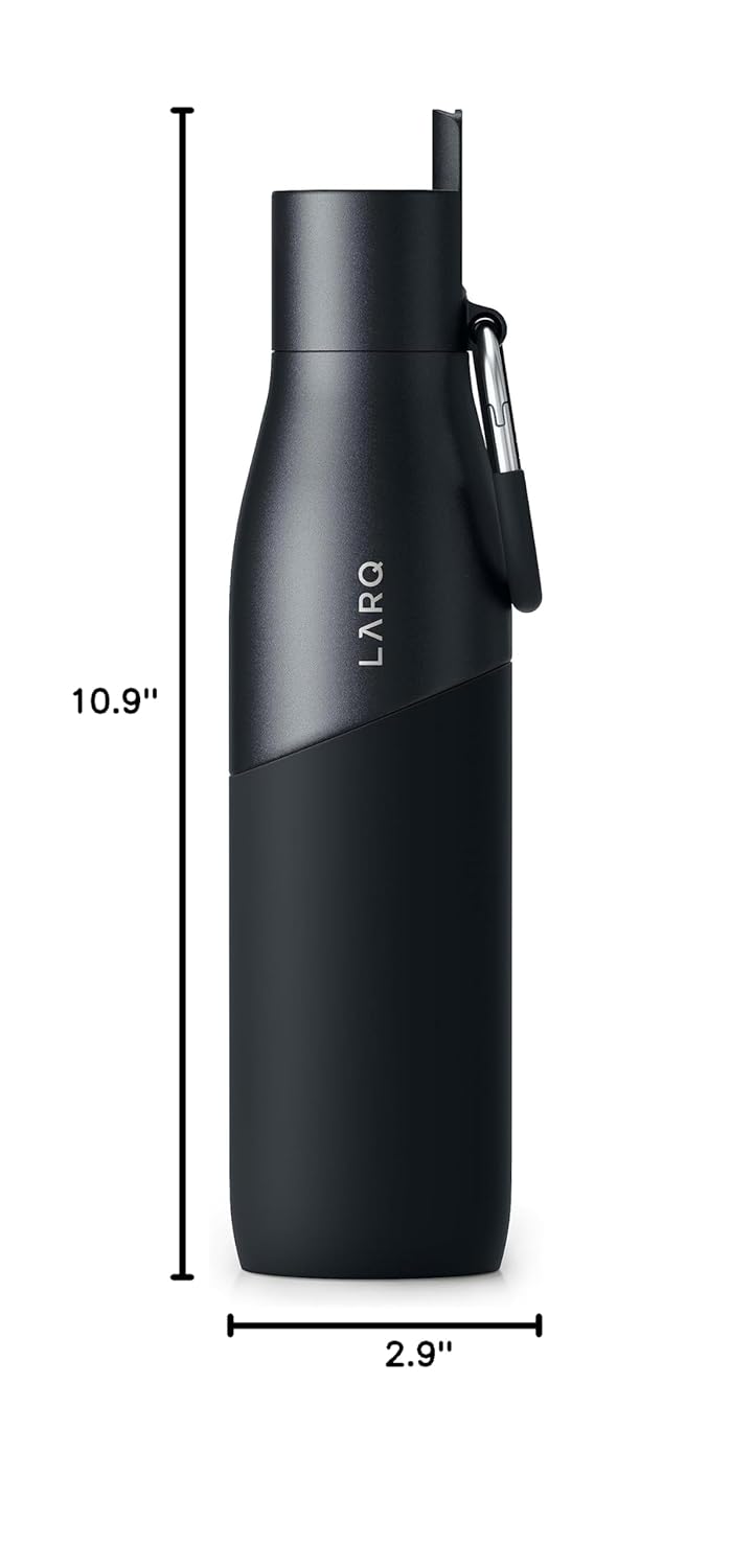 LARQ Bottle Movement Filtered - Lightweight Non-Insulated Stainless Steel Water Bottle BPA Free with Nano Zero Technology and Long-Lasting Filters, White/Pebble, 32oz