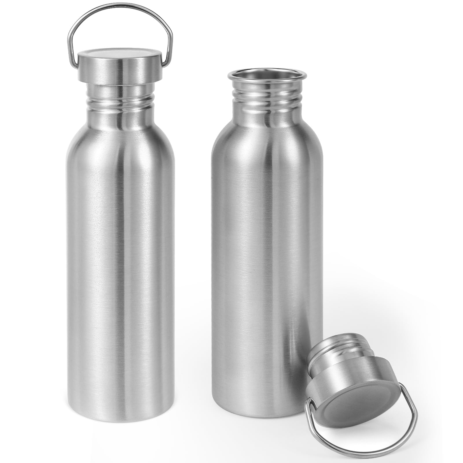 Volhoply 32oz Uninsulated Single Walled Water Bottle, Stainless Steel Reusable Water Bottles with Handle, BPA Free & Plastic Free 18/8 304 Metal Water Bottles for Camping, Hikers, Cyclists