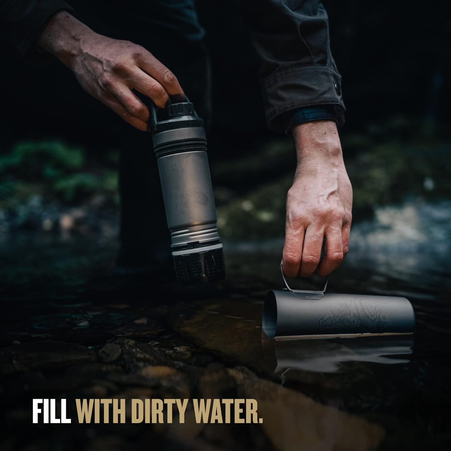 GRAYL UltraPress Titanium 16.9 oz Water Purifier & Filter Bottle for Hiking, Backpacking, Survival, Bushcraft, Travel (Covert Black)