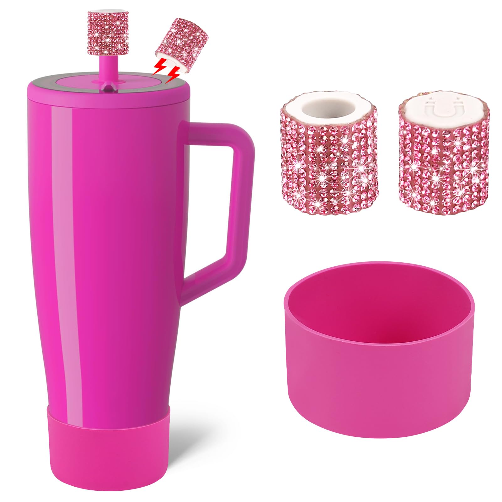 Silicone Boot and Rhinestone Magnetic Straw Cover Cap Compatible with BrüMate Era | Anti-Slip Silicone Protector for 40 oz Tumbler with Handle | Accessory Set for Stainless Steel Drinking Cup