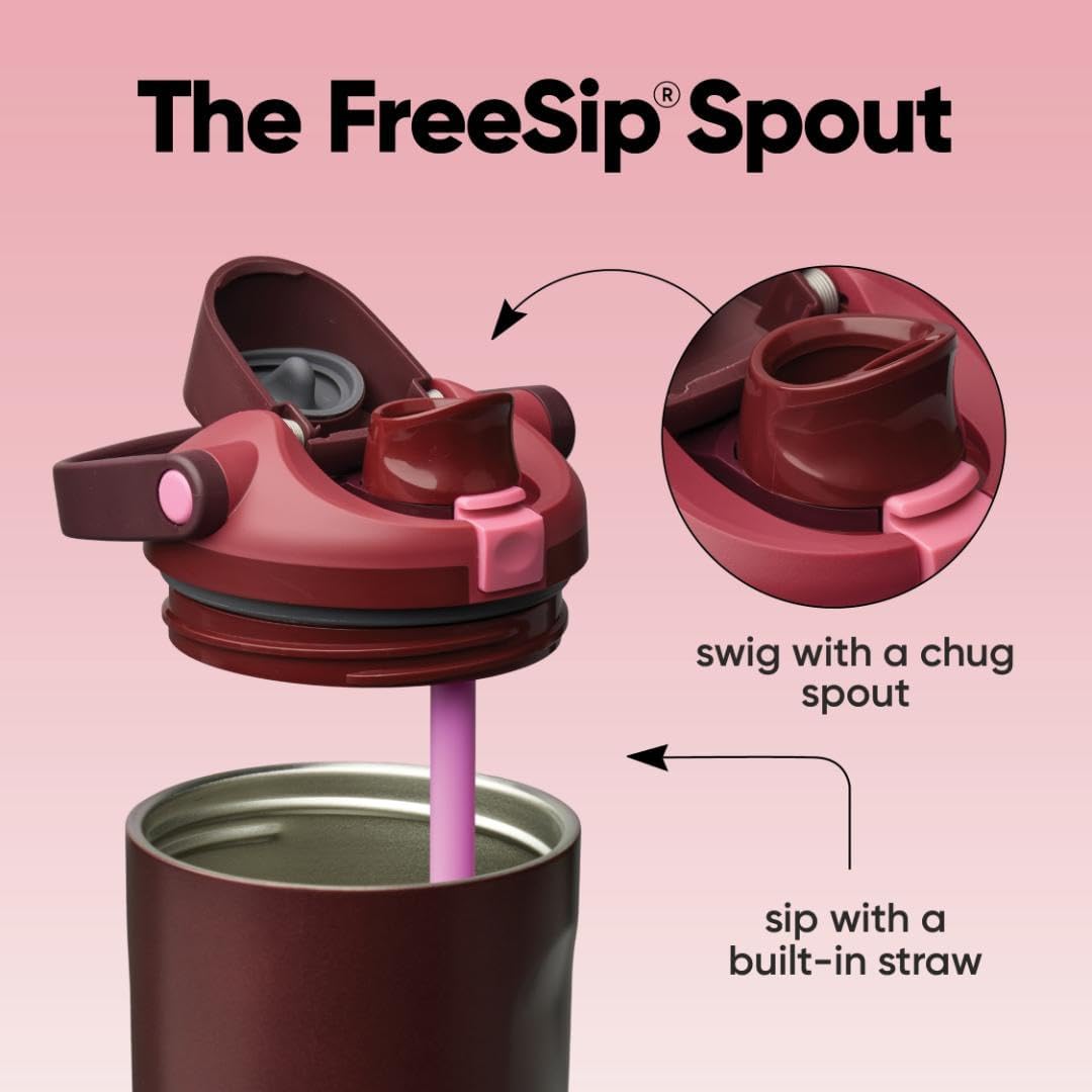 Owala FreeSip Sway Insulated Stainless Steel Water Bottle with Two-Way Spout, Built-In Straw and Bucket Handle, Made for Travel, School, and Sports, 40oz, BPA Free, Leak Proof, Black Cherry