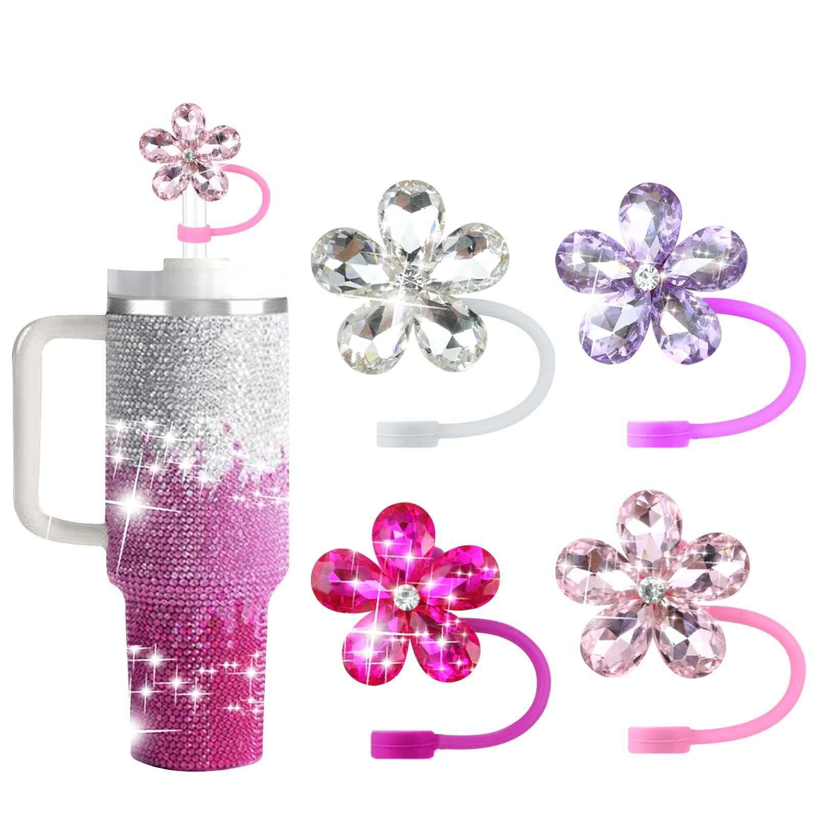 SEMATA 6PCS Cute Butterfly Straw Cover Cap for Stanley Cup Accessories,Bling Straw Toppers for Stanley Tumbler 40&30 oz,Reusable Straws Tips Protectors Compatible with 10mm Straws