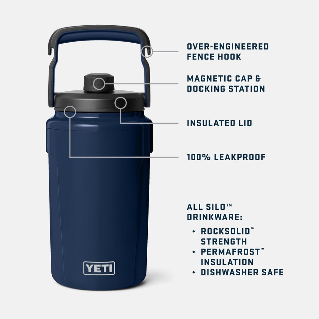 YETI Silo Half Gallon Insulated Chug Cap Water Jug – Leakproof, Lightweight Sports Bottle with Fence Hook Handle – Keeps Drinks Ice-Cold – Ideal for Gym, Sports & Tournaments, White