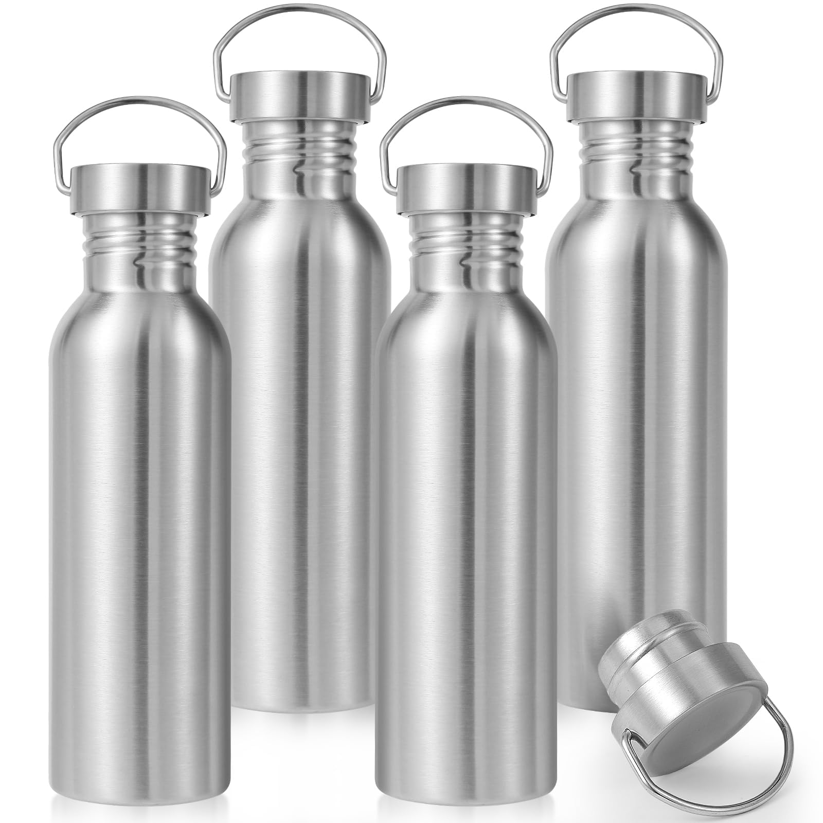 Volhoply 32oz Uninsulated Single Walled Water Bottle, Stainless Steel Reusable Water Bottles with Handle, BPA Free & Plastic Free 18/8 304 Metal Water Bottles for Camping, Hikers, Cyclists
