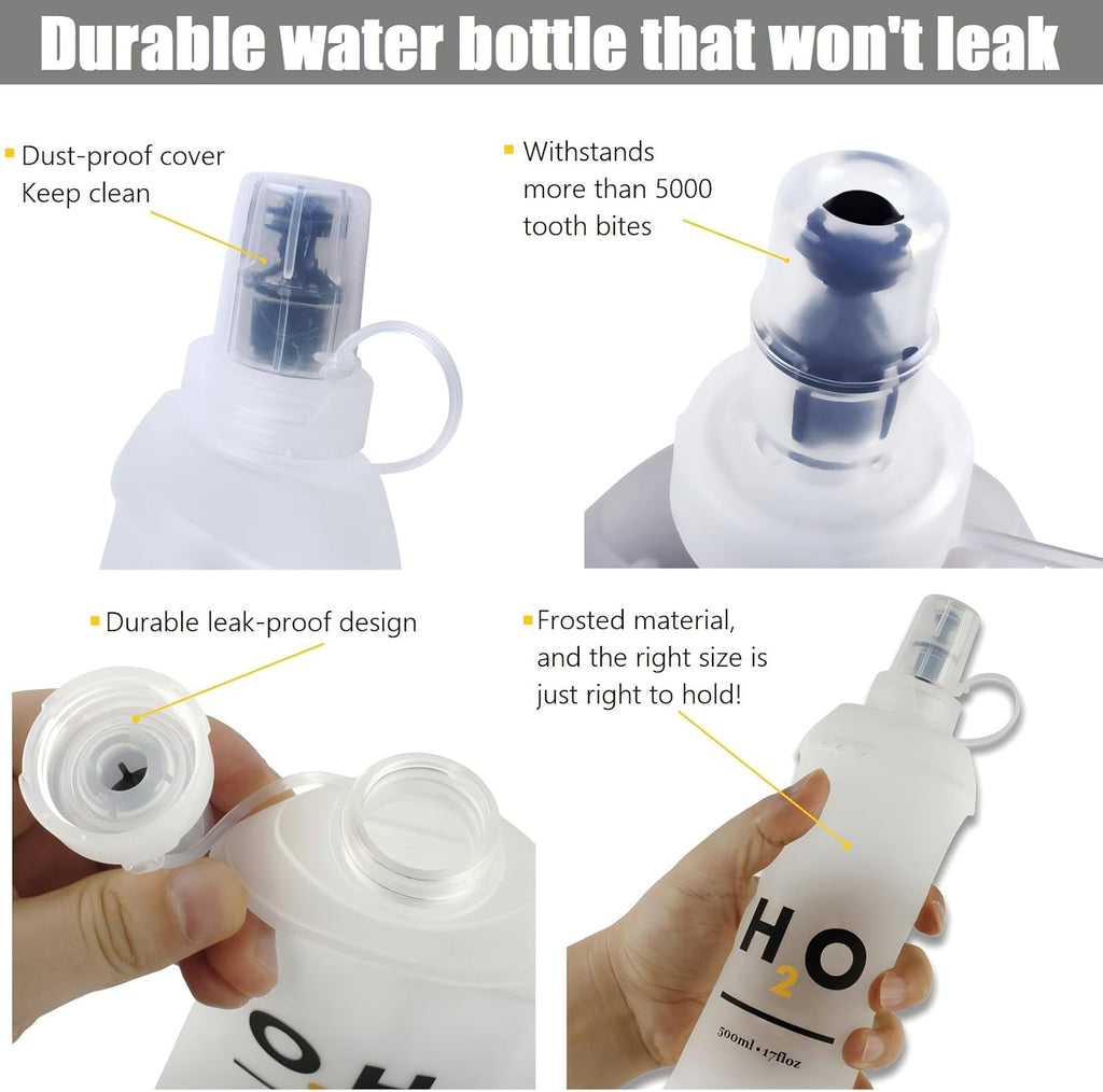 HECHZSO Collapsible TPU Soft Flask 500ml Leakproof Hydration Bottle with High-Flow Bite Valve for Hydration Vest Running, Hiking, Cycling & Climbing, Lightweight Foldable Water Bottle (1pc 500ml17oz)