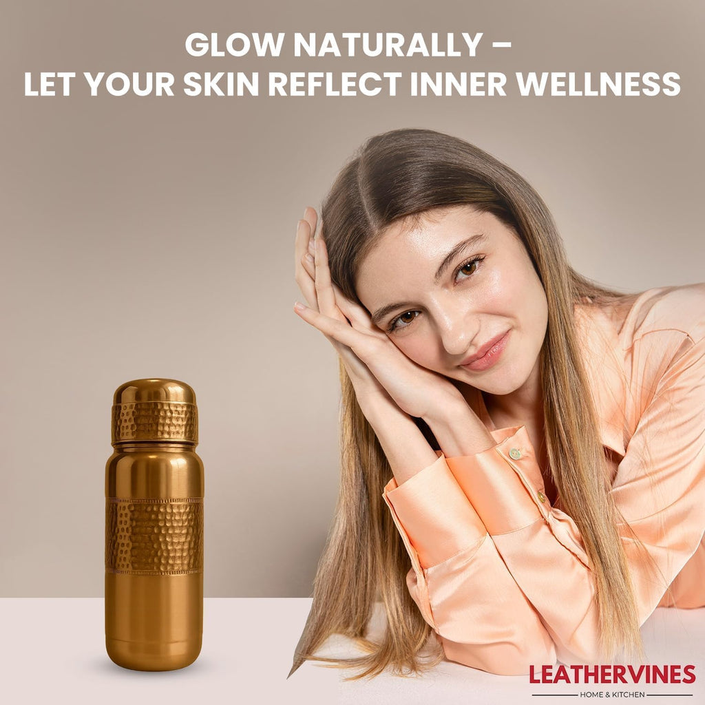 Leathervine 100% Pure Copper Water Bottle for Drinking 64 oz with Lid| Leak Proof Ayurvedic Vessel to Support Digestion, Immunity | Lightweight, Eco-Friendly, Travel Use, Best Gift for Wellness Lovers