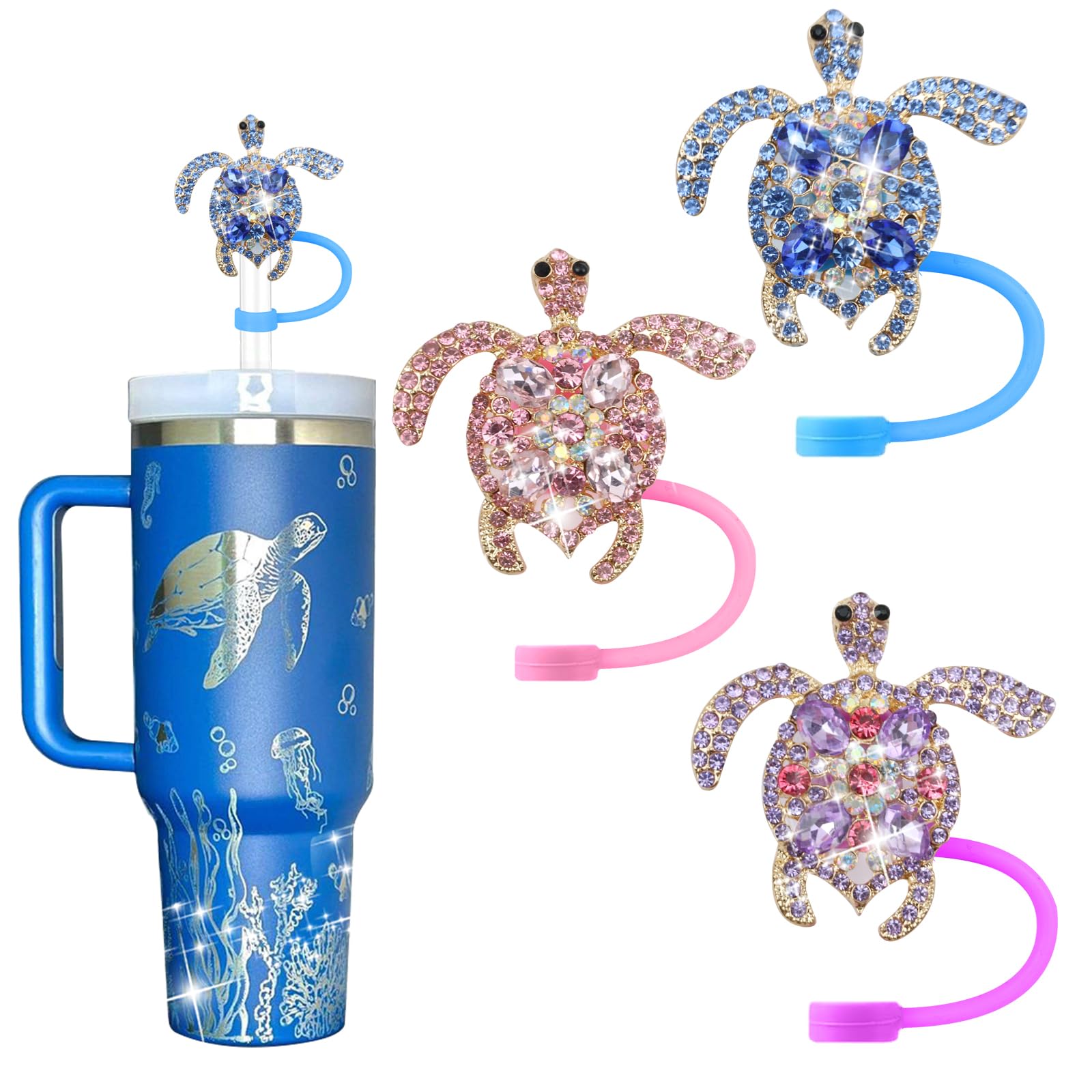 SEMATA 6PCS Cute Butterfly Straw Cover Cap for Stanley Cup Accessories,Bling Straw Toppers for Stanley Tumbler 40&30 oz,Reusable Straws Tips Protectors Compatible with 10mm Straws