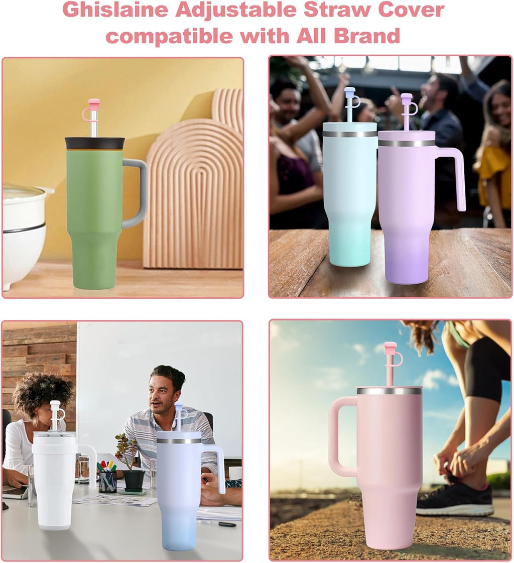 Ghislaine Adjustable Straw Cover Cap for Stanley, Simple Modern, Yeti, Owala, Hydro Flask And All Brand Tumbler 6 to 10mm Straws Tips Lids, Silicone Straw Topper Dust-Proof Stanley Cup Accessories