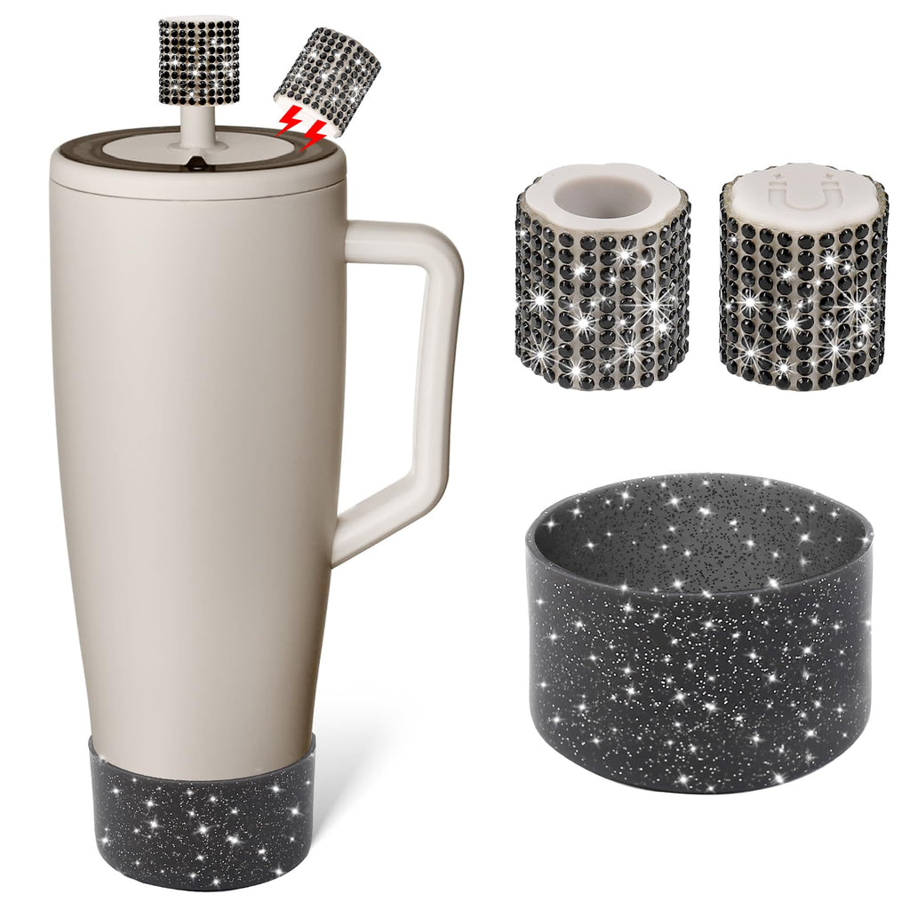 Silicone Boot and Rhinestone Magnetic Straw Cover Cap Compatible with BrüMate Era | Anti-Slip Silicone Protector for 40 oz Tumbler with Handle | Accessory Set for Stainless Steel Drinking Cup