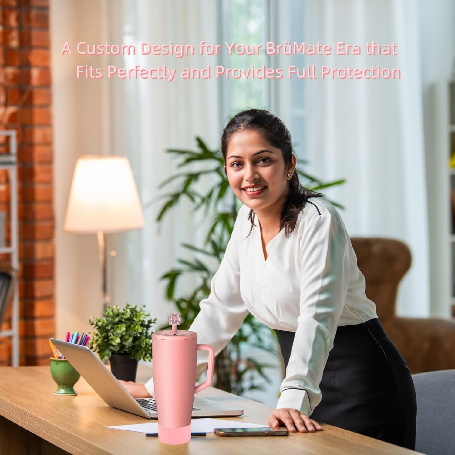 Silicone Boot and Rhinestone Magnetic Straw Cover Cap Compatible with BrüMate Era | Anti-Slip Silicone Protector for 40 oz Tumbler with Handle | Accessory Set for Stainless Steel Drinking Cup