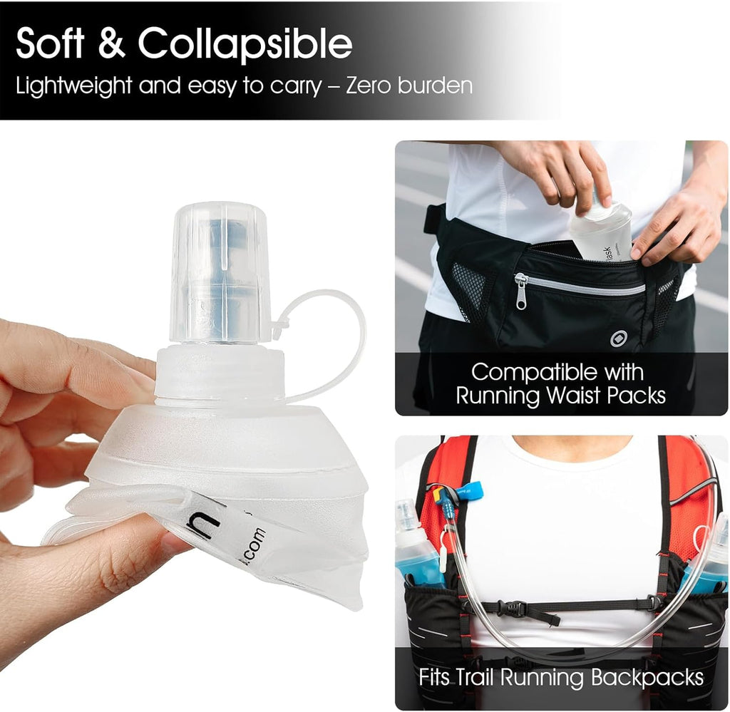 GYGYL Soft Flask, TPU Collapsible Soft Water Bottle for Hydration Pack, Running Vest, Leak-Proof Folding Water Bottle for Hiking Cycling Climbing Jogging-150ml White