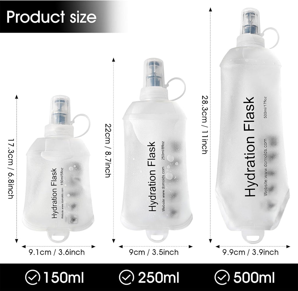 GYGYL Soft Flask, TPU Collapsible Soft Water Bottle for Hydration Pack, Running Vest, Leak-Proof Folding Water Bottle for Hiking Cycling Climbing Jogging-150ml White