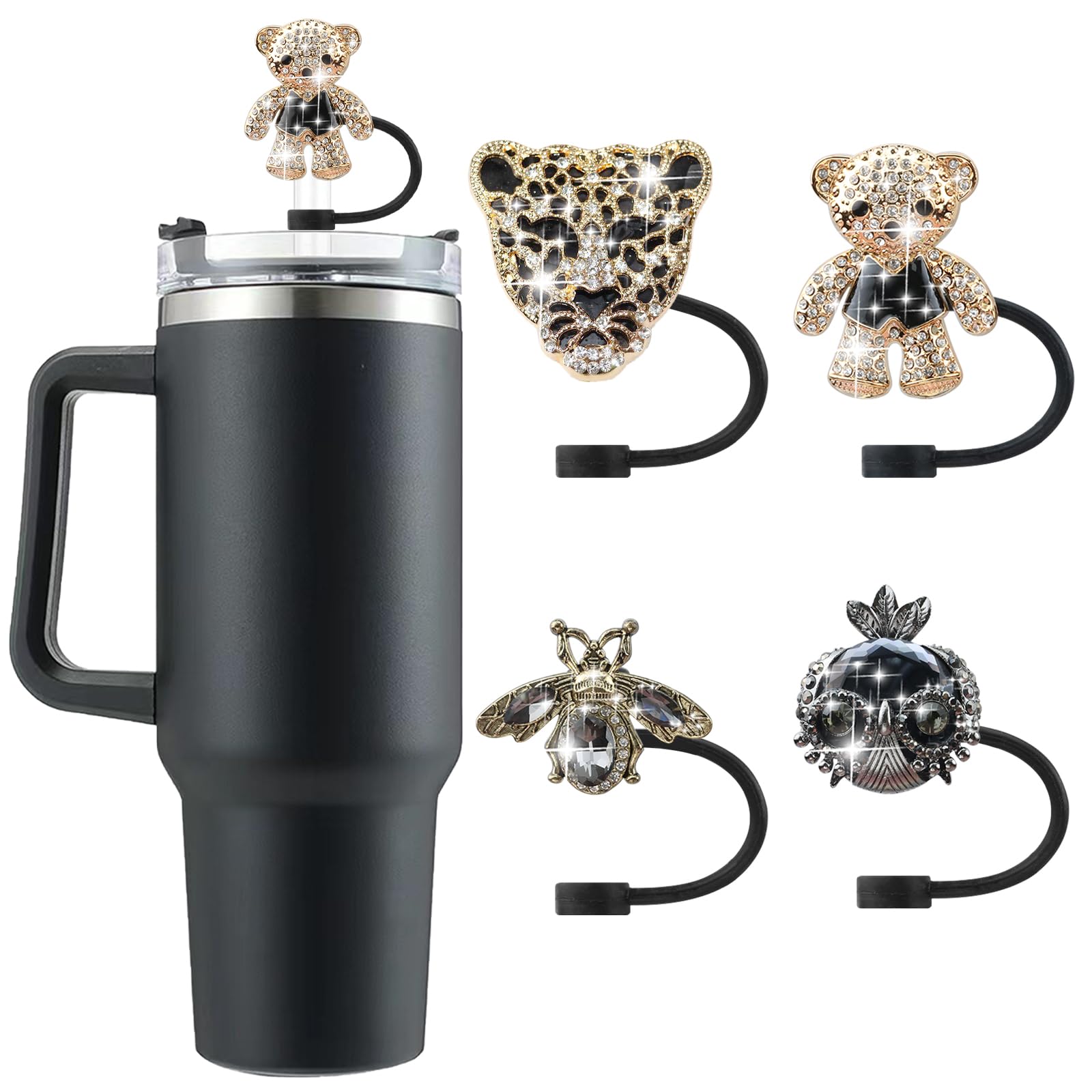 SEMATA 6PCS Cute Butterfly Straw Cover Cap for Stanley Cup Accessories,Bling Straw Toppers for Stanley Tumbler 40&30 oz,Reusable Straws Tips Protectors Compatible with 10mm Straws