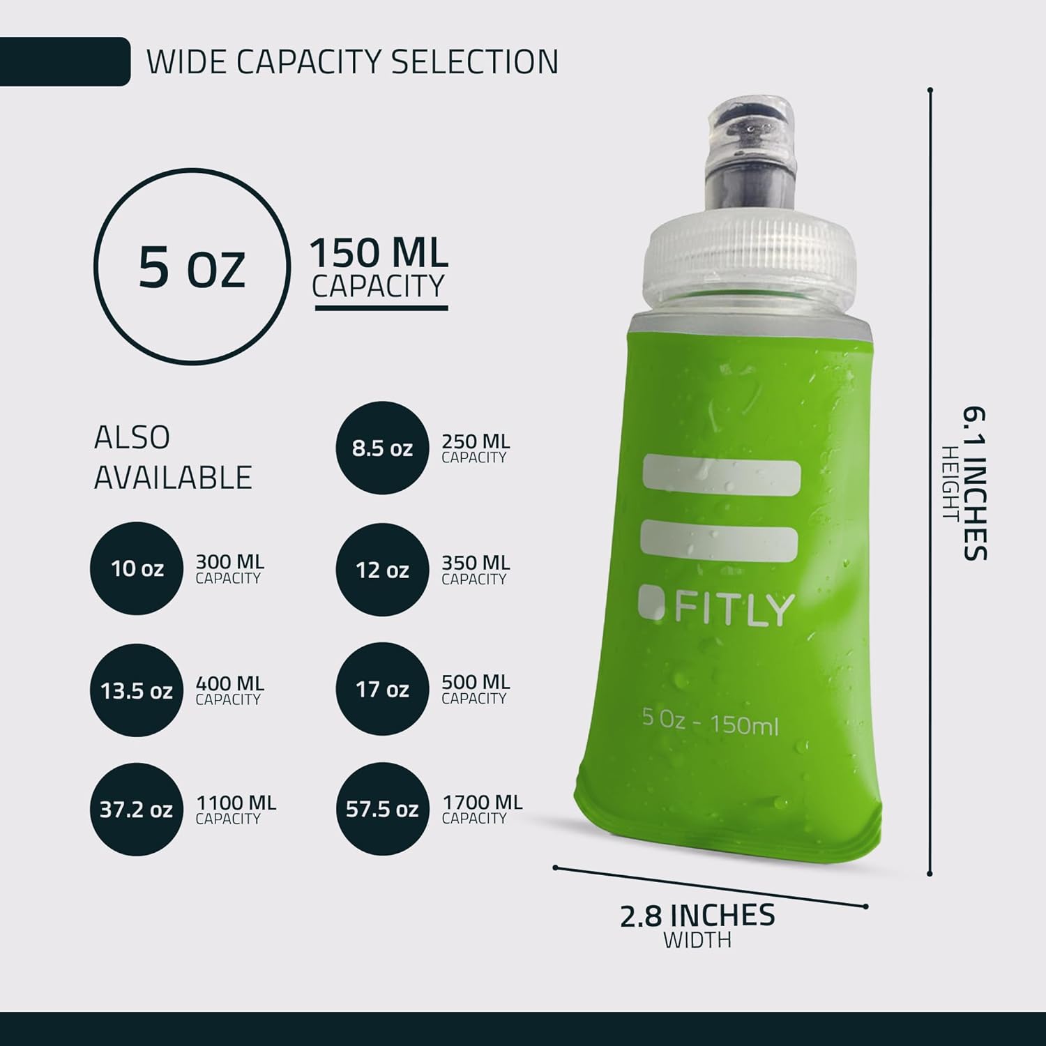 FITLY Soft Flask - Shrink As You Drink Soft Water Bottle for Hydration Pack - Folding Water Bottle Ideal for Running, Hiking, Cycling, Climbing & Rigorous Activity