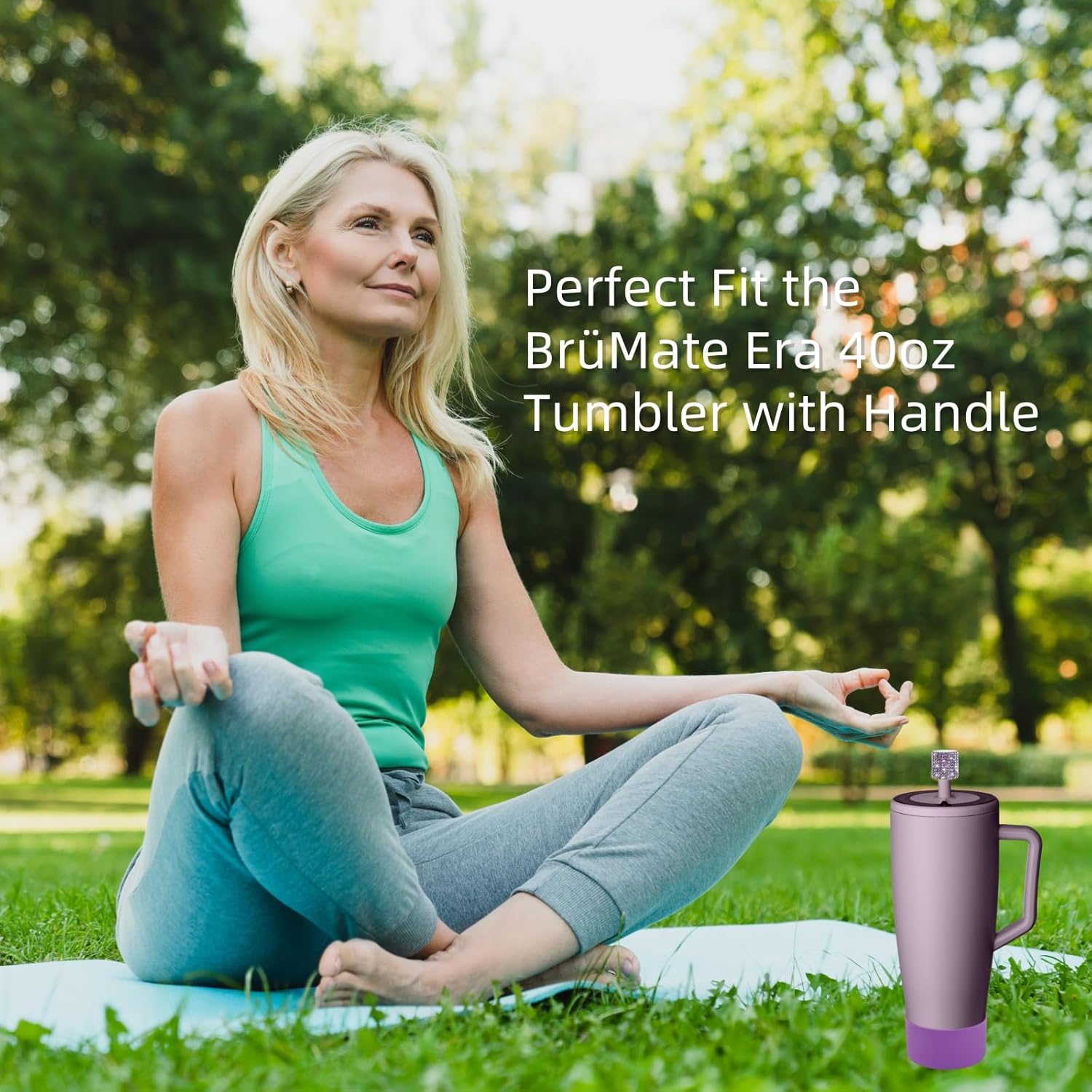 Silicone Boot and Rhinestone Magnetic Straw Cover Cap Compatible with BrüMate Era | Anti-Slip Silicone Protector for 40 oz Tumbler with Handle | Accessory Set for Stainless Steel Drinking Cup