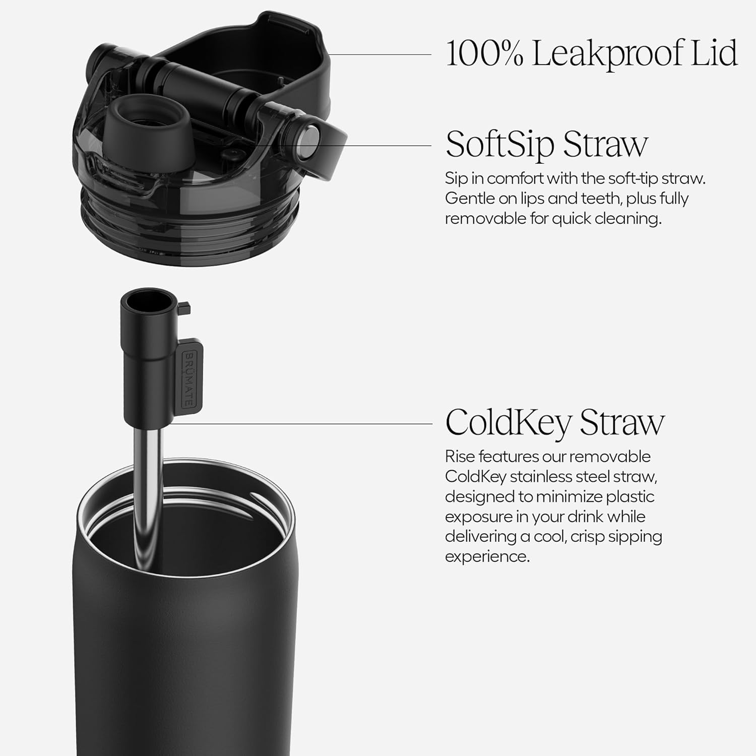 BrüMate Rise 35oz Water Bottle With 100% Leakproof Covered Silicone Straw | Insulated Stainless Steel Water Bottle With Removable Straw | Fast Flow | Soft Sip Silicone Spout | BPA-Free (Dark Aura)