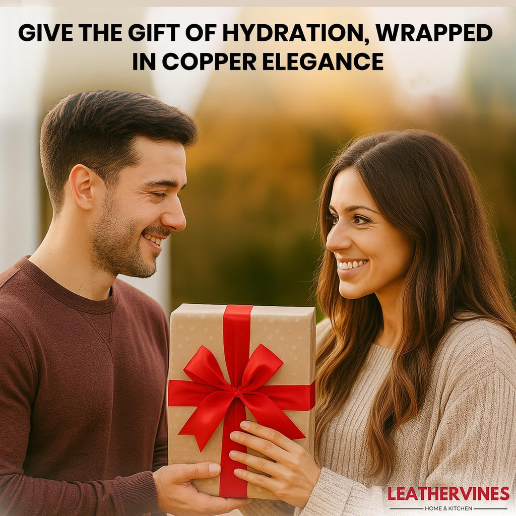 Leathervine 100% Pure Copper Water Bottle for Drinking 64 oz with Lid| Leak Proof Ayurvedic Vessel to Support Digestion, Immunity | Lightweight, Eco-Friendly, Travel Use, Best Gift for Wellness Lovers