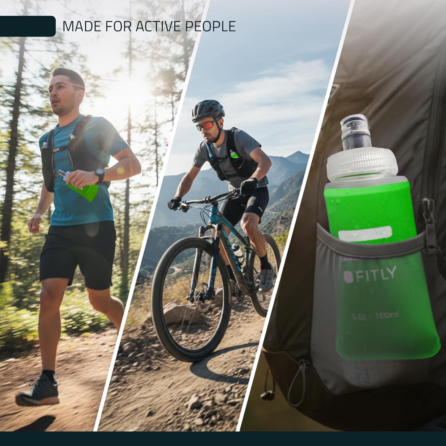 FITLY Soft Flask - Shrink As You Drink Soft Water Bottle for Hydration Pack - Folding Water Bottle Ideal for Running, Hiking, Cycling, Climbing & Rigorous Activity